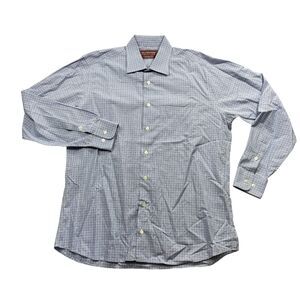 Holland & Sherry Large Blue Plaid Dress Shirt Long Sleeve‎ Button Up 100% Cotton